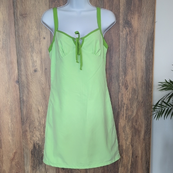 Dresses & Skirts - Vintage Reversible Lime Green Zip Up Sleeveless Floral Mini Dress 5